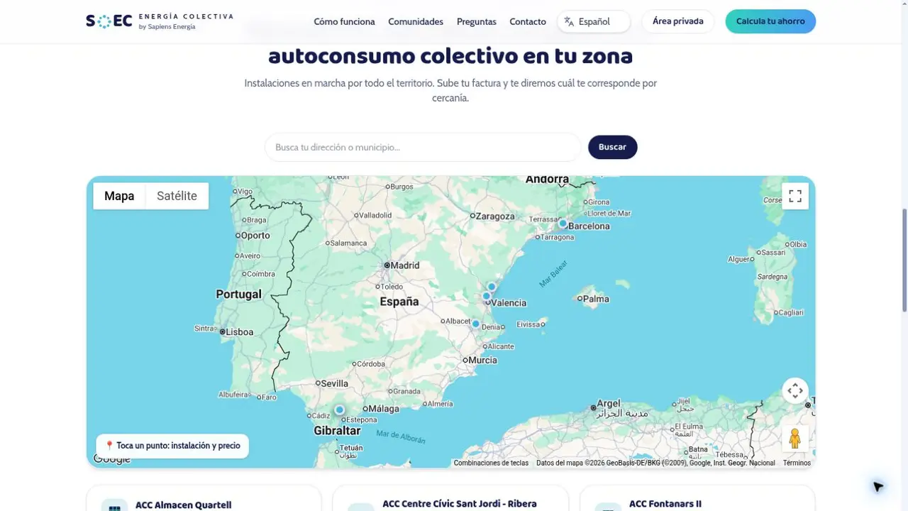 Mapa de comunidades energéticas disponibles en SOEC