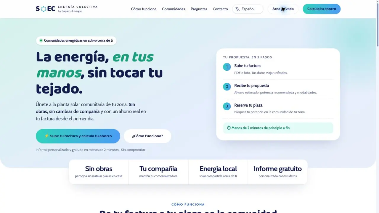 Portada pública de SOEC con el recorrido en tres pasos